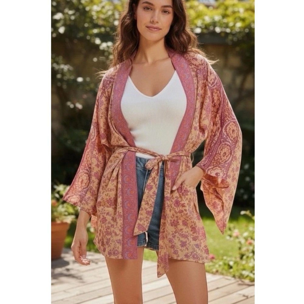 Spell & The Gypsy Folk Song Robe Jacket Floral Organic Kimono Fairy Boho S/M